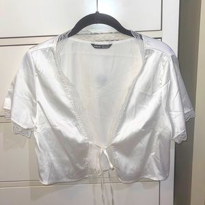 shein white silk tie top
